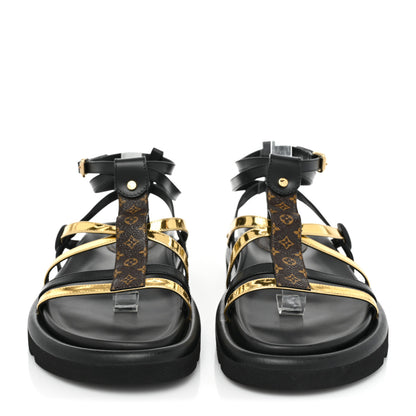 Louis Vuitton Patent Calfskin Monogram Pool Pillow Comfort Sandals 39 Gold Black Brown 2 of 9
