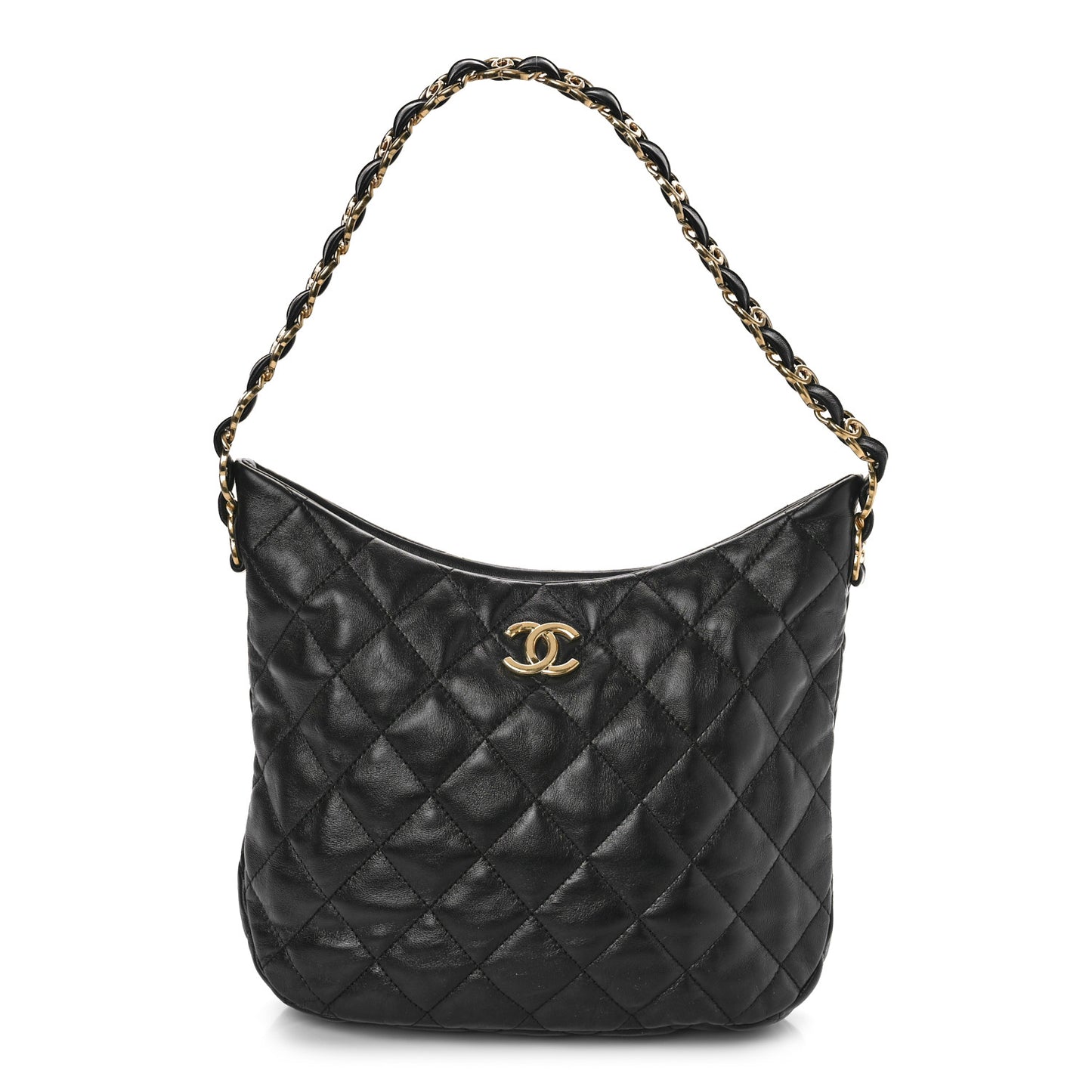 Lambskin Quilted Large CC Links Hobo Black