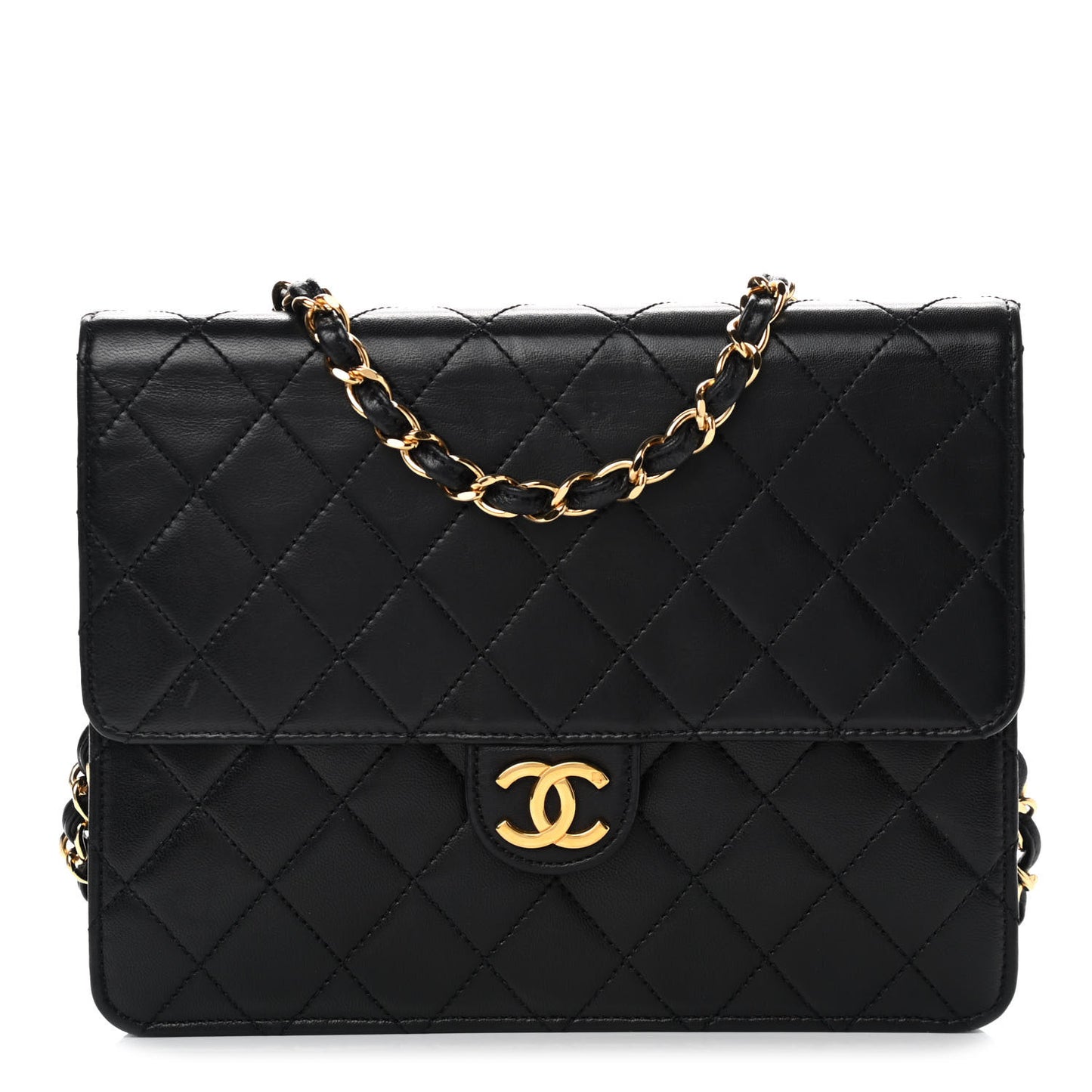 Lambskin Quilted Small Single Flap Black
