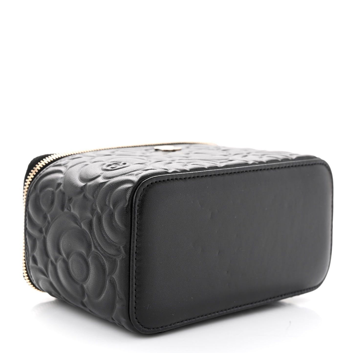 Lambskin Camellia Embossed Small Vanity Case With Chain Black