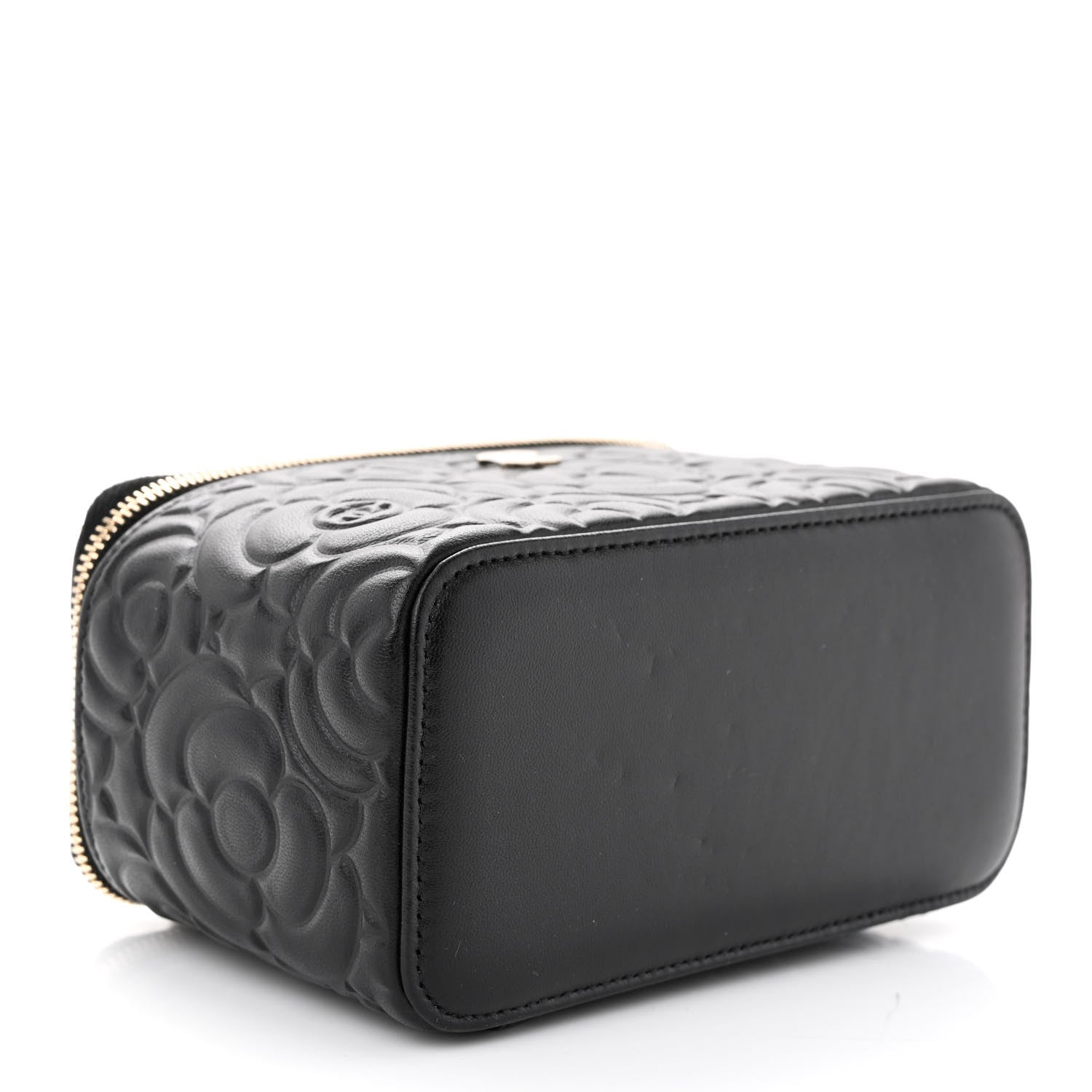 Chanel Lambskin Camellia Embossed Small Vanity Case With Chain Black 4 of 12