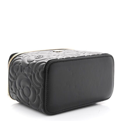 Chanel Lambskin Camellia Embossed Small Vanity Case With Chain Black 4 of 12