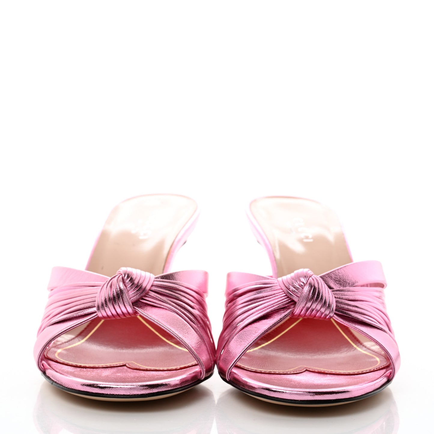 Metallic Nappa Crawford Knot Mid Heel Slide Sandals 37.5 Rosa