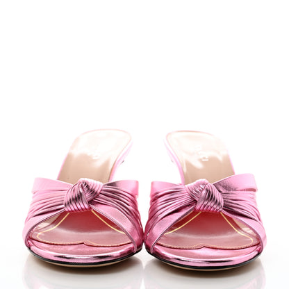 Gucci Metallic Nappa Crawford Knot Mid Heel Slide Sandals 37.5 Rosa 2 of 8