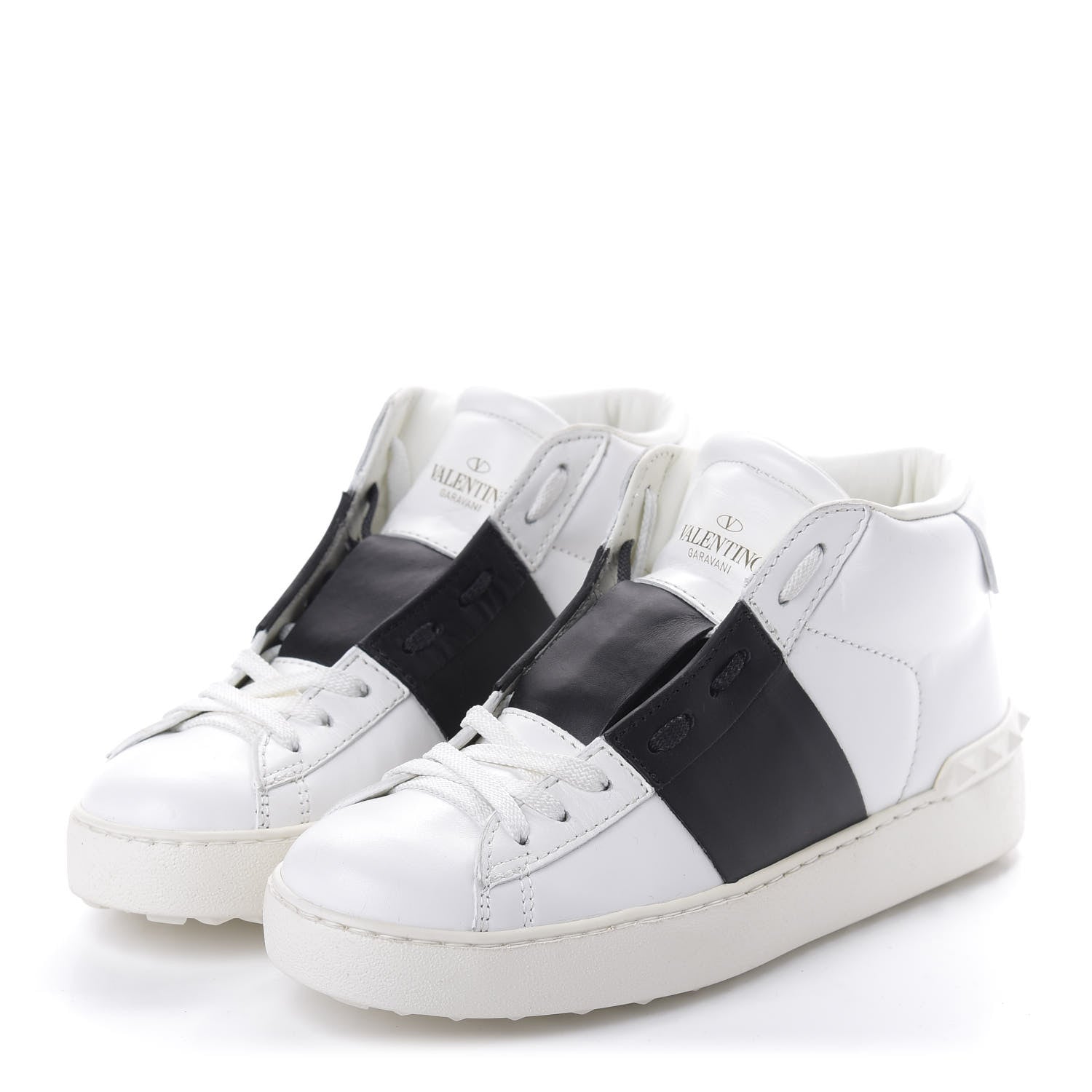 Valentino Garavani Calfskin Womens Rockstud Open High Top Sneakers 37 White Black 3 of 9