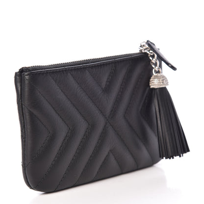 Chanel Calfskin Chevron Quilted Tassel Small Cosmetic Case Black 3 of 8