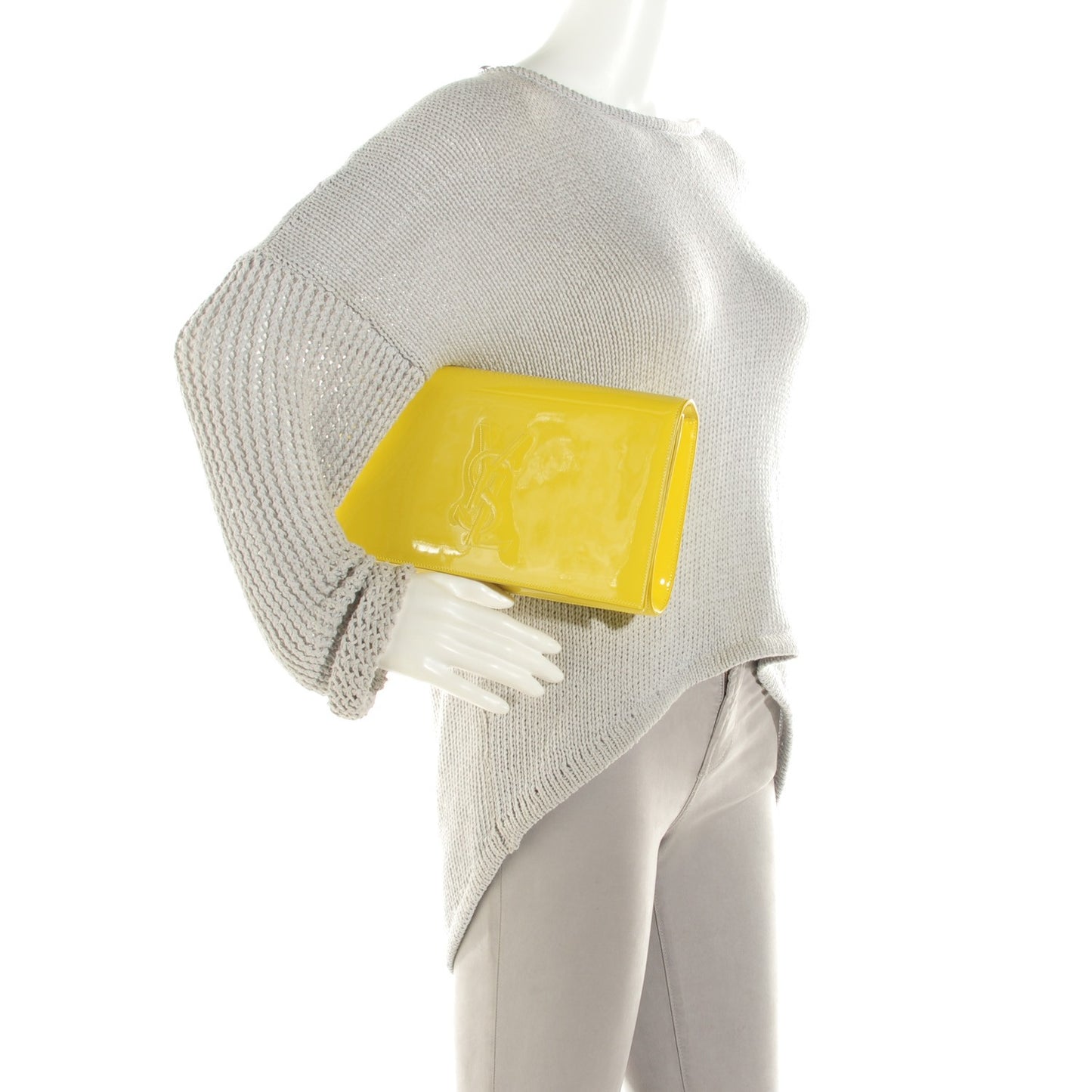 Patent Calfskin Monogram Large Belle De Jour Clutch Yellow