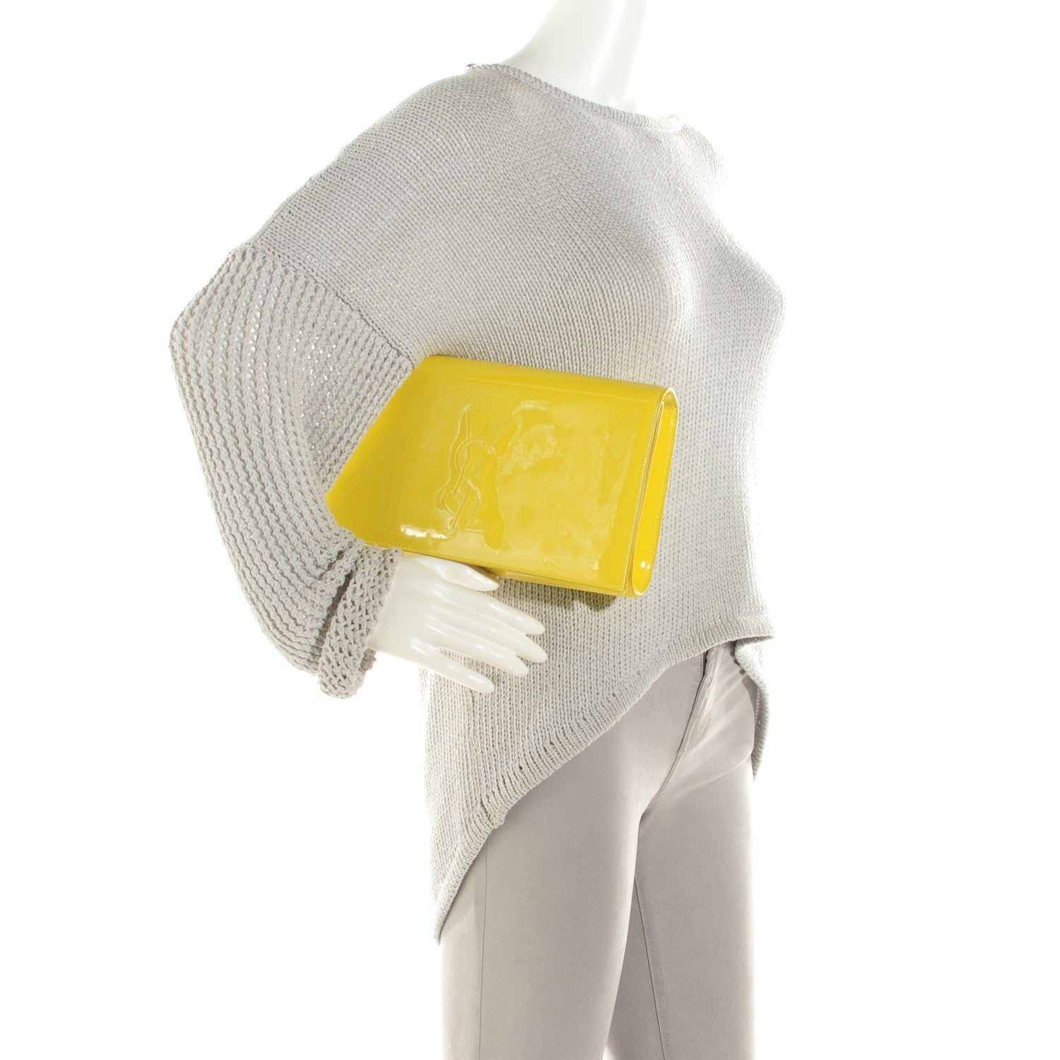 Saint Laurent Patent Calfskin Monogram Large Belle De Jour Clutch Yellow 2 of 7