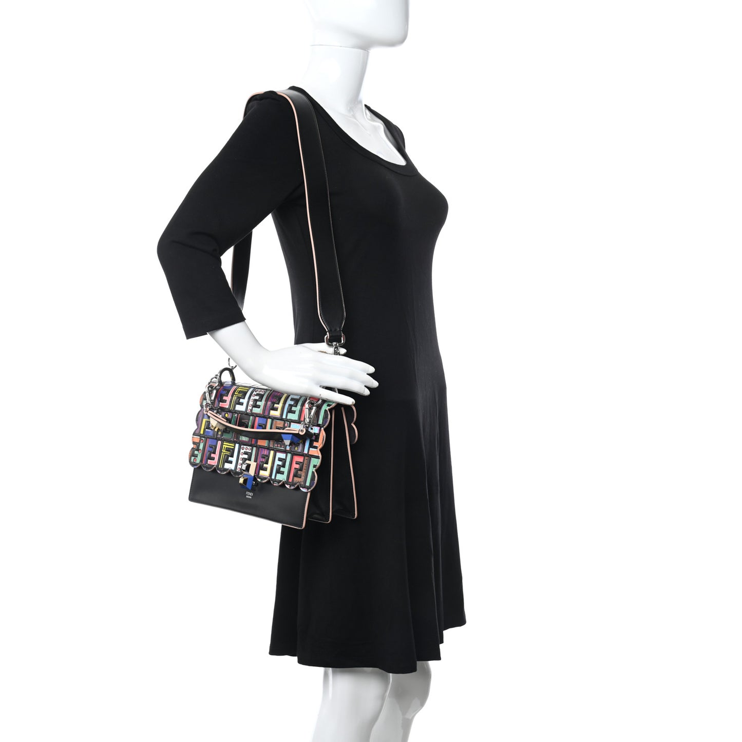 Vitello Liberty Fun Fair Embossed Scalloped Kan I Shoulder Bag Black Multicolor