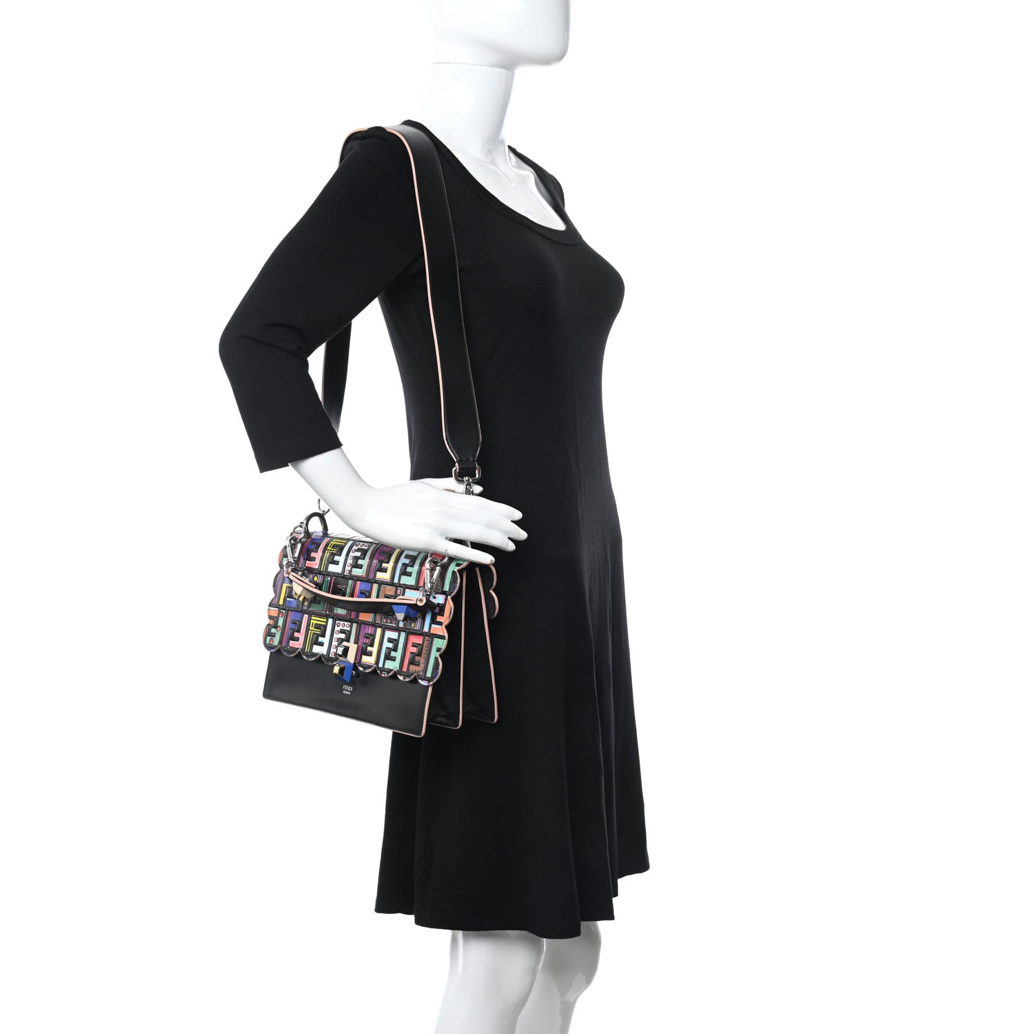 Fendi Vitello Liberty Fun Fair Embossed Scalloped Kan I Shoulder Bag Black Multicolor 2 of 10