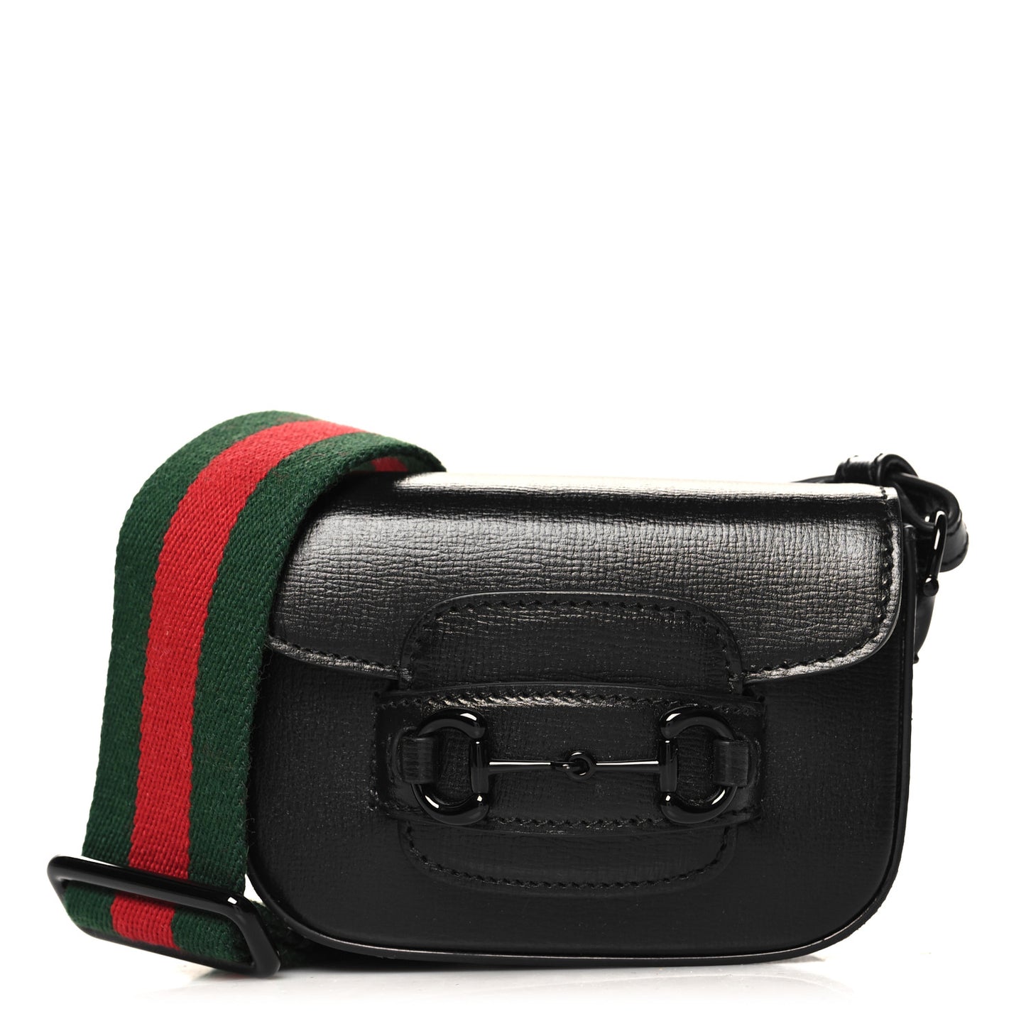 Azalea Calfskin Web Monochrome Horsebit 1955 Wallet On Strap Black