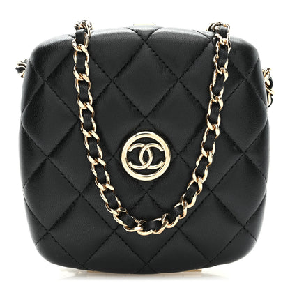 Chanel Lambskin Quilted Compact Vanity Case Purse With Chain Black 1 of 10