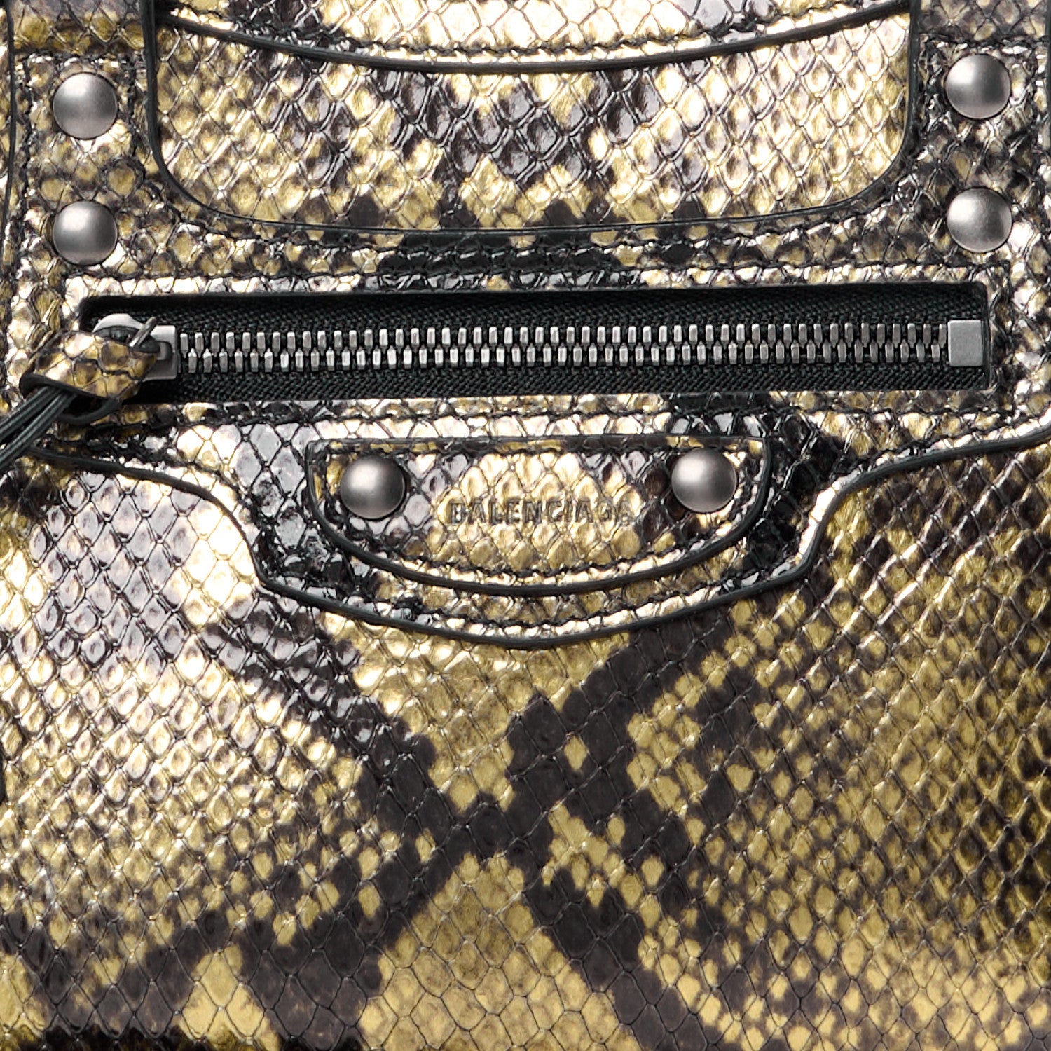 Balenciaga Calfskin Snake Effect Neo Classic Silver Hardware Mini City Gold Black 8 of 10