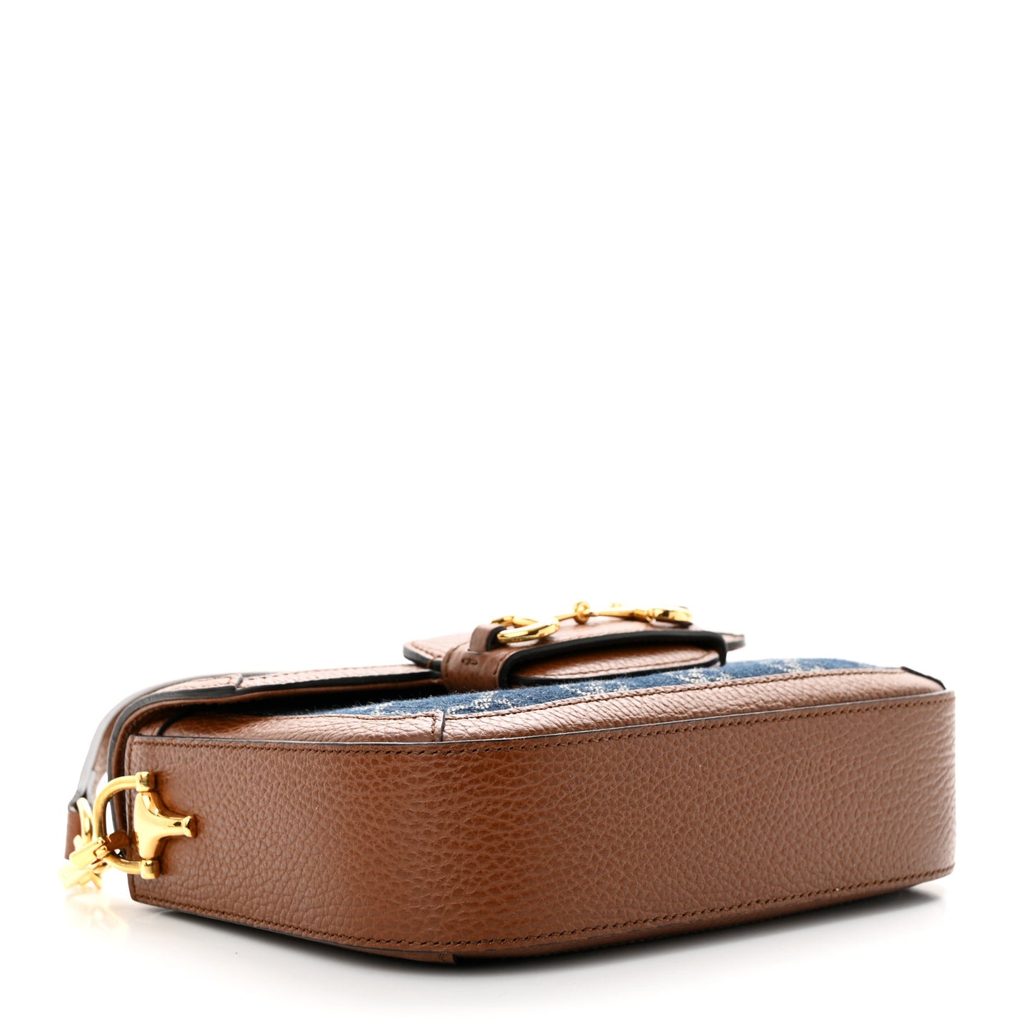 New Denim GG Monogram Dollar Calfskin Web Mini Horsebit 1955 Shoulder Bag Blue Tea Cuir Epilog