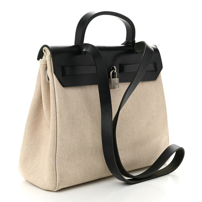 Hermes Toile Vache Calfskin Herbag 30 PM Natural Black 3 of 11