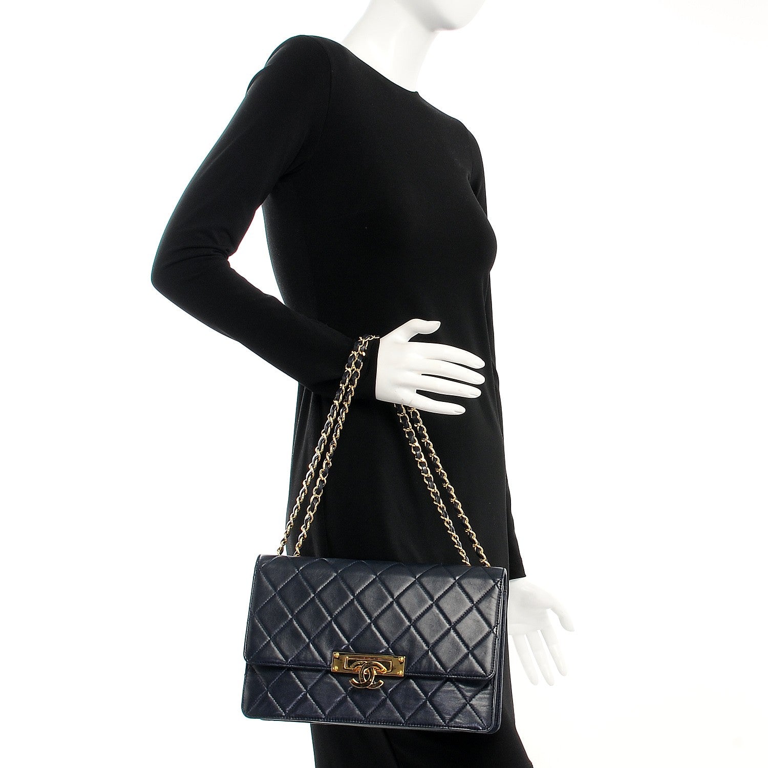 Chanel Lambskin Quilted Large Golden Class Flap Navy 2 of 7