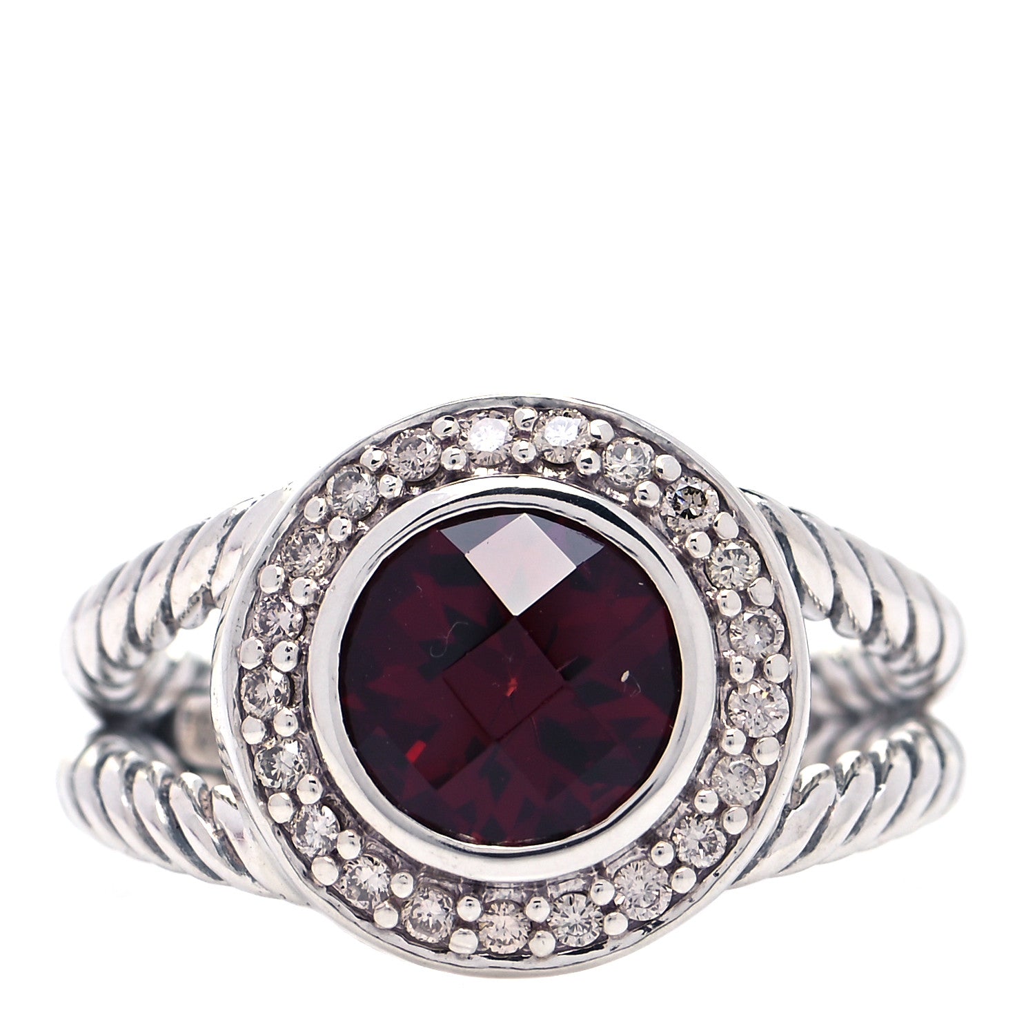 David Yurman Sterling Silver Diamond Garnet 8mm Petite Cerise Ring 49 5 1 of 4
