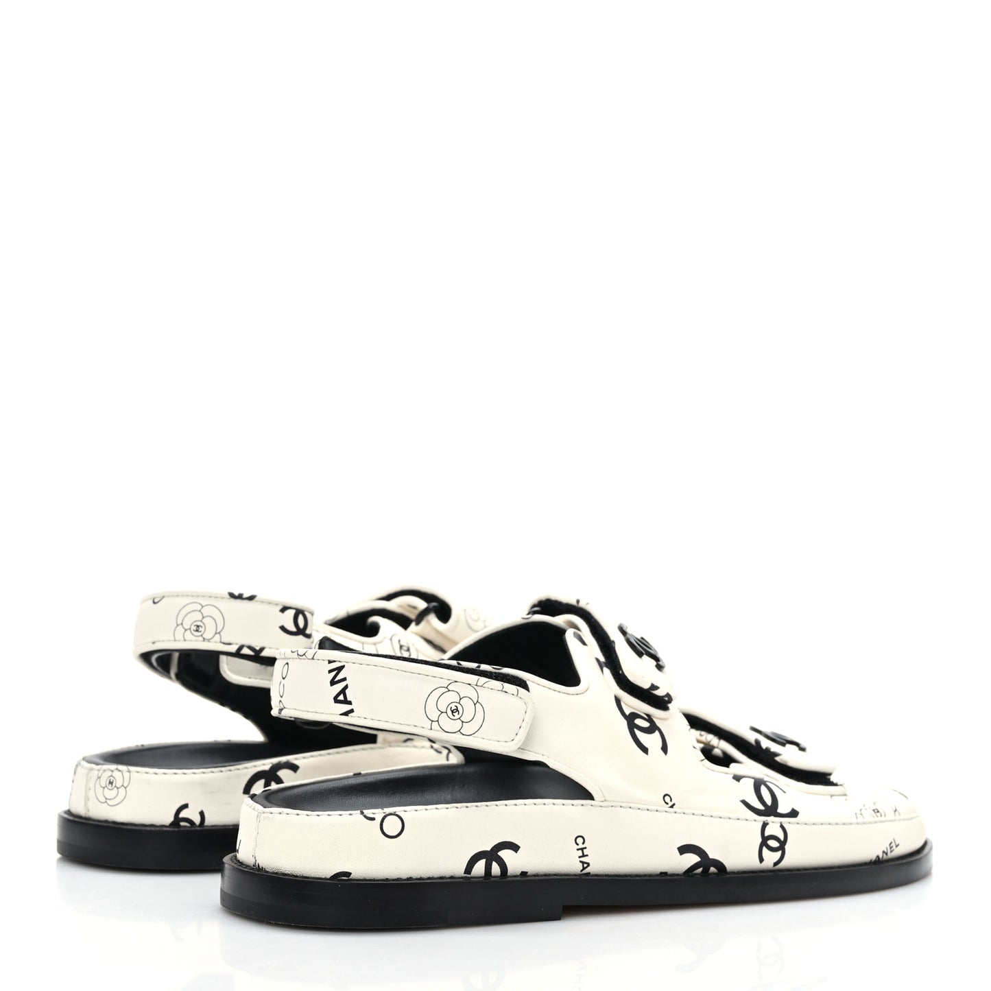 Lambskin Printed CC Velcro Dad Sandals 40 White Black