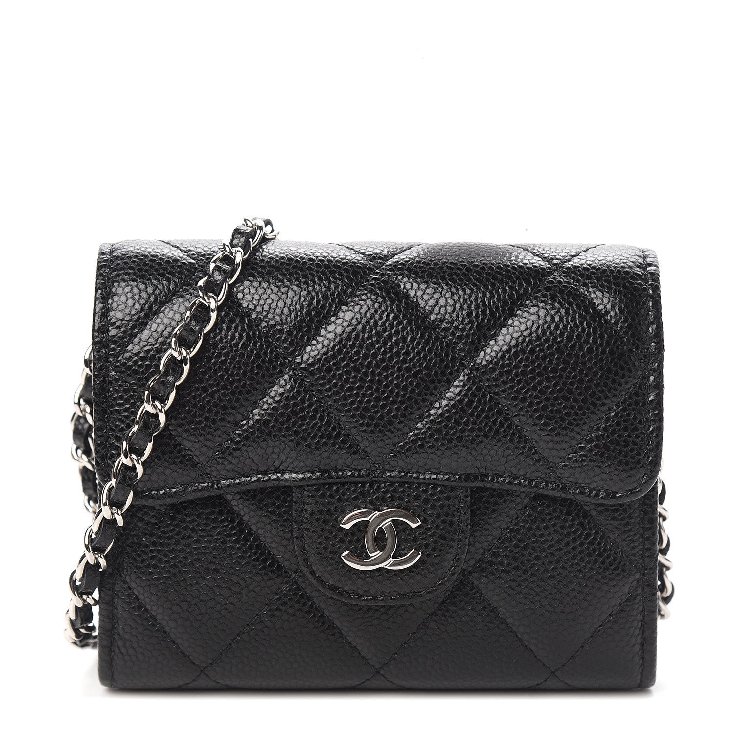 Chanel Caviar Quilted Flap Card Holder On Chain Black 1 of 10
