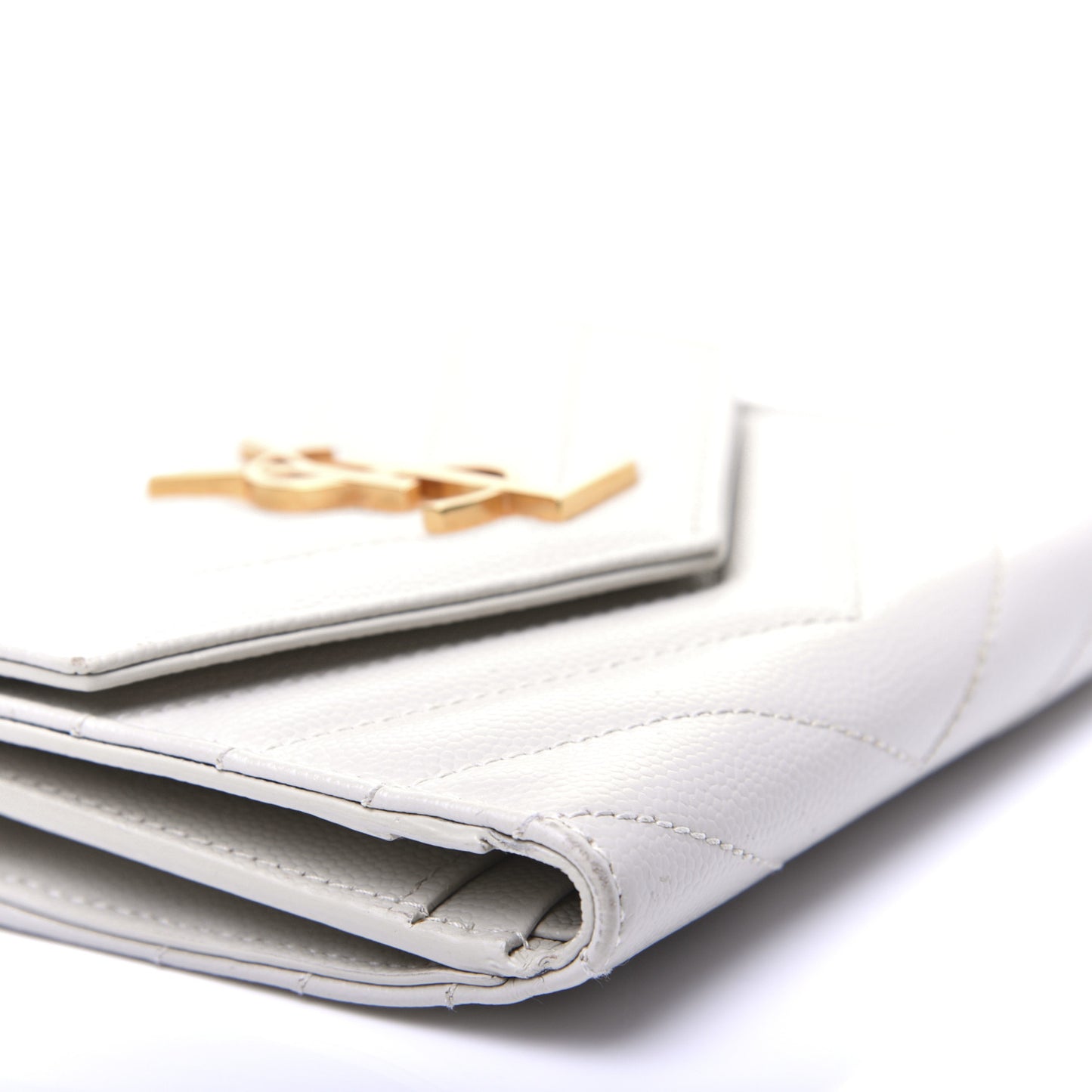 Grain De Poudre Matelasse Chevron Monogram Compact Tri Fold Wallet Crema Soft