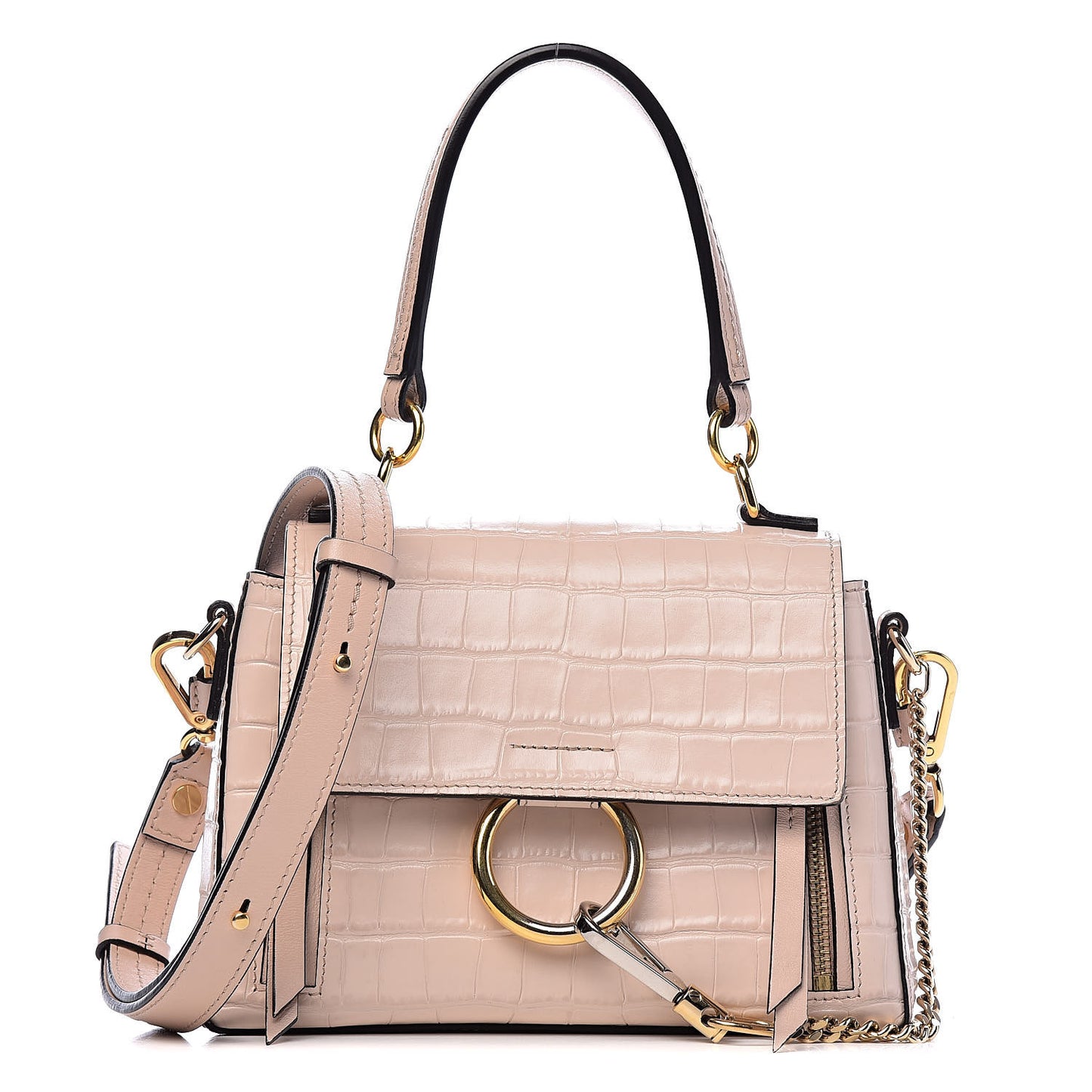 Calfskin Crocodile Embossed Mini Faye Day Shoulder Bag Cement Pink