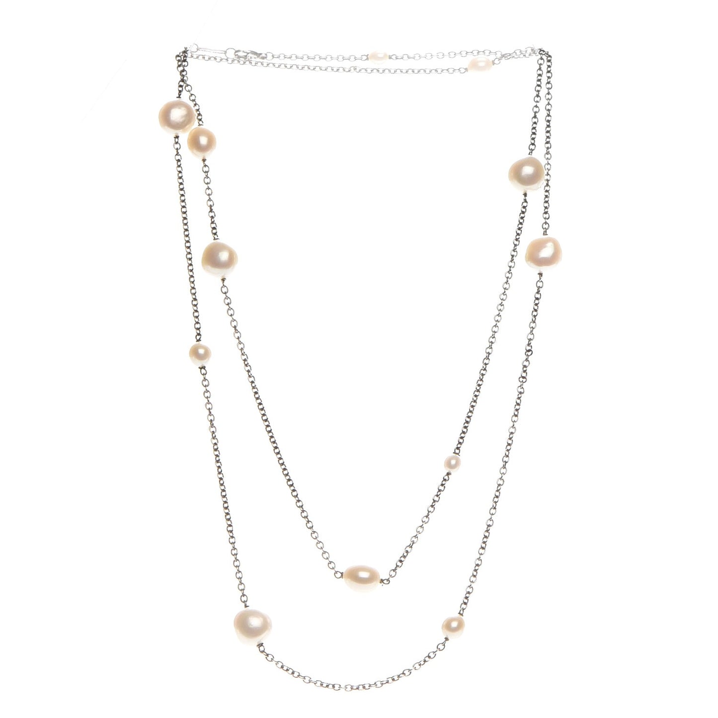 Sterling Silver Baroque Pearl Long Necklace