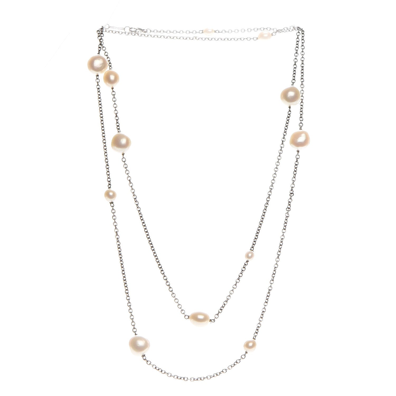 Tiffany Sterling Silver Baroque Pearl Long Necklace 6 of 9