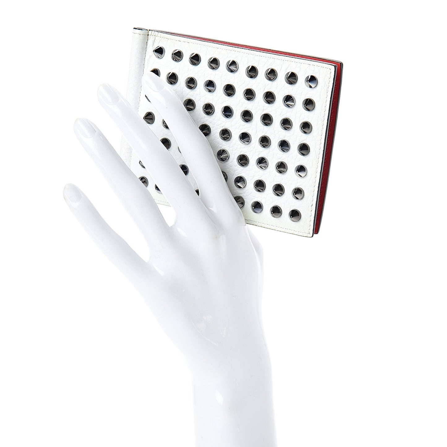 Calfskin Clipsos Spike Bi-Fold Wallet White