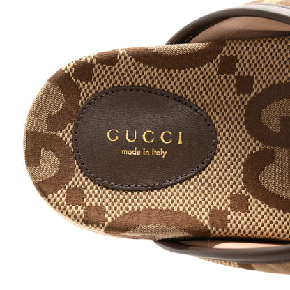 Gucci Monogram Jumbo GG Nappa Samoa Platform 40mm Slide Sandals 39 Camel Ebony New Acero 9 of 12