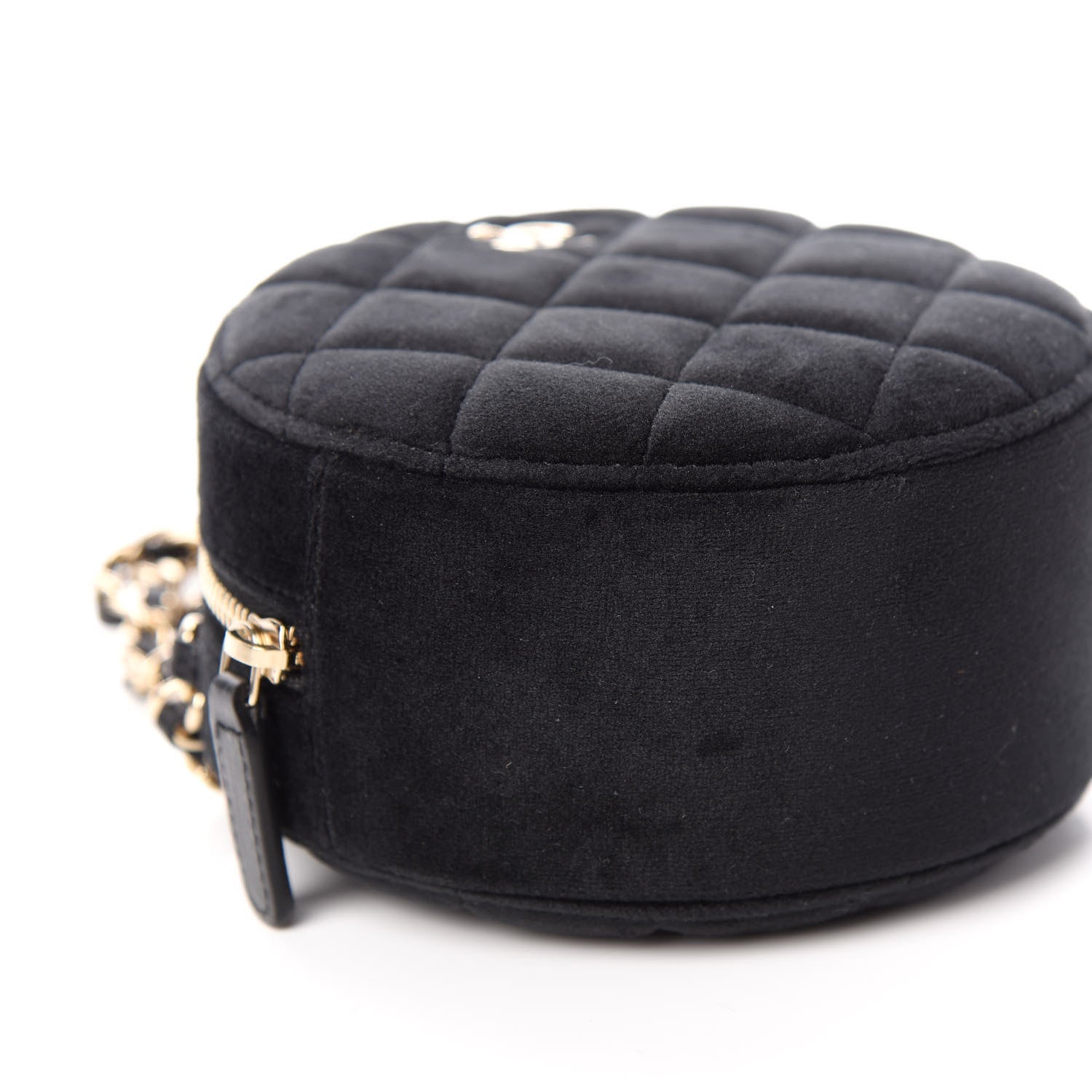 Chanel Velvet Quilted Pearl Crush Round Clutch With Chain Black 8 of 10