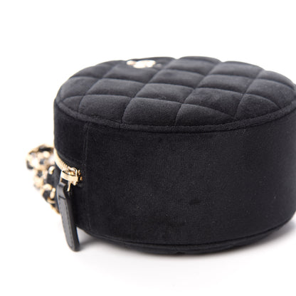 Chanel Velvet Quilted Pearl Crush Round Clutch With Chain Black 8 of 10