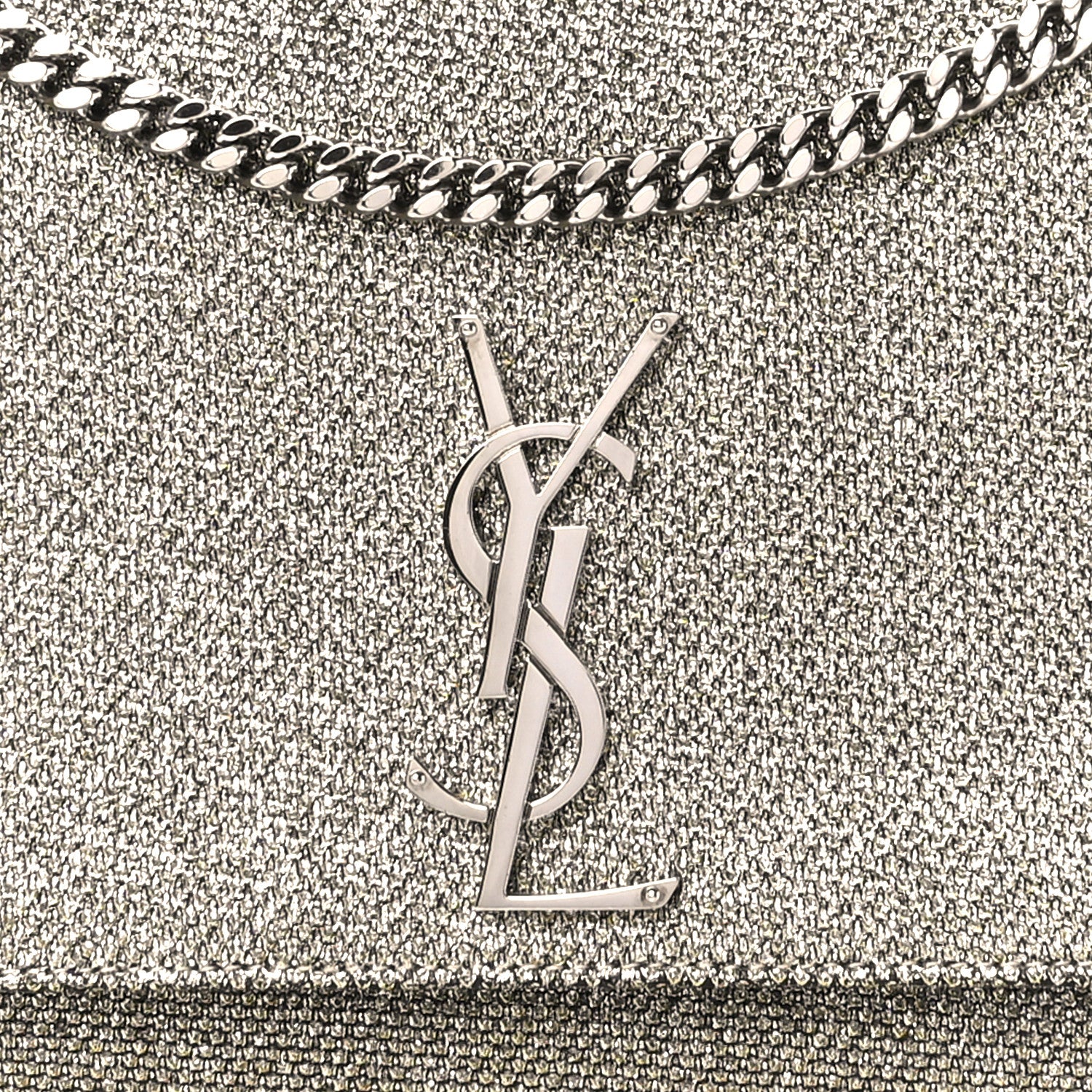 Saint Laurent Metallic Canvas Woven Medium Classic Monogram Kate Satchel Silver 8 of 10