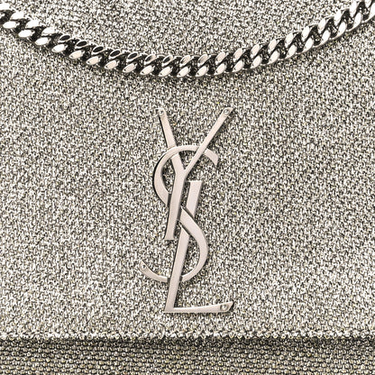 Saint Laurent Metallic Canvas Woven Medium Classic Monogram Kate Satchel Silver 8 of 10
