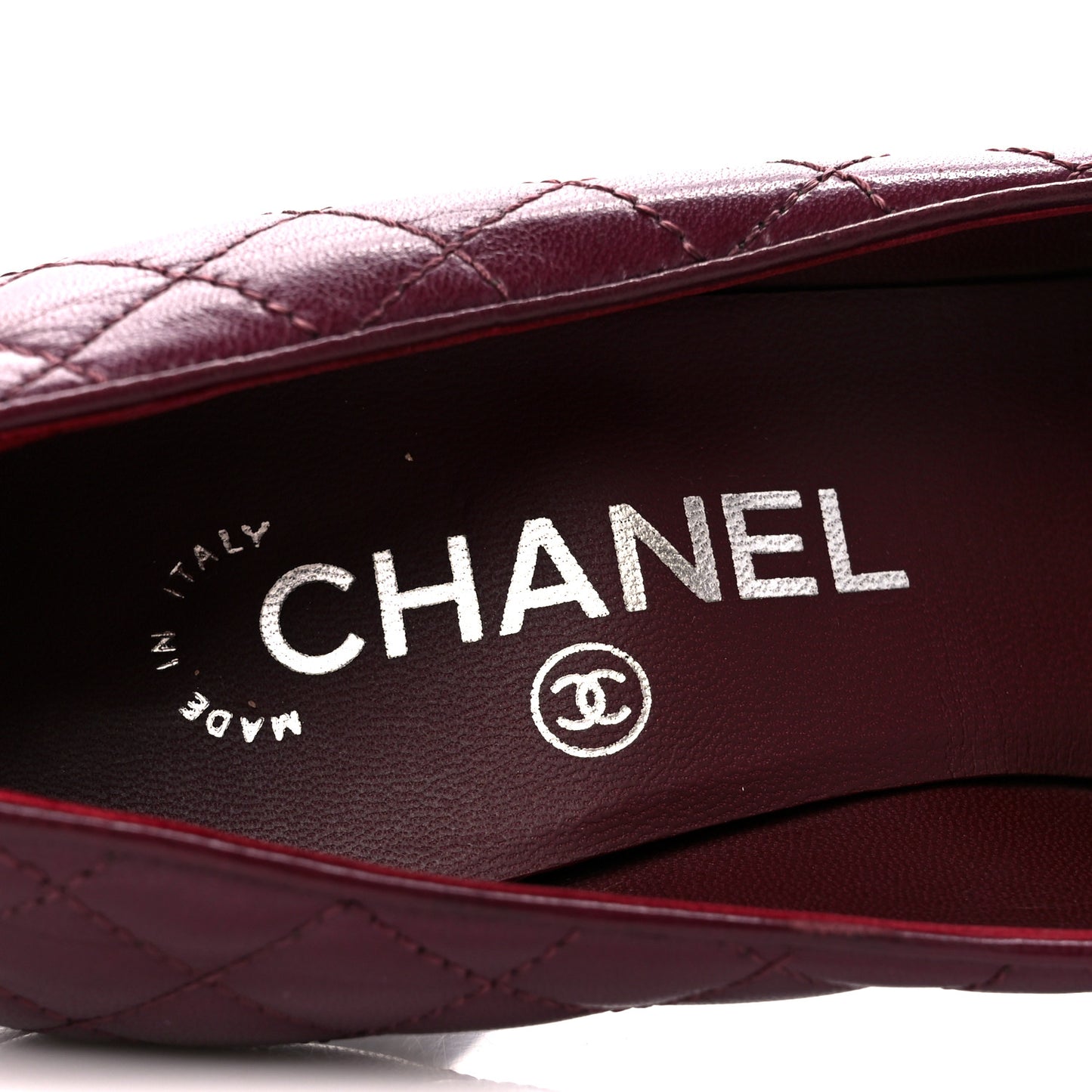 Lambskin Quilted CC Cap Toe Pumps 36 Burgundy Black