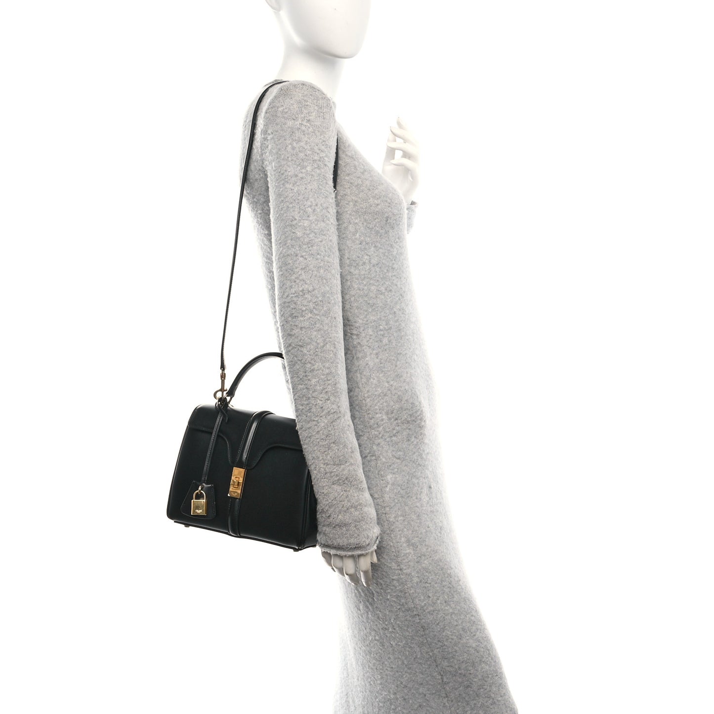 Satinated Calfskin Small 16 Top Handle Bag Black