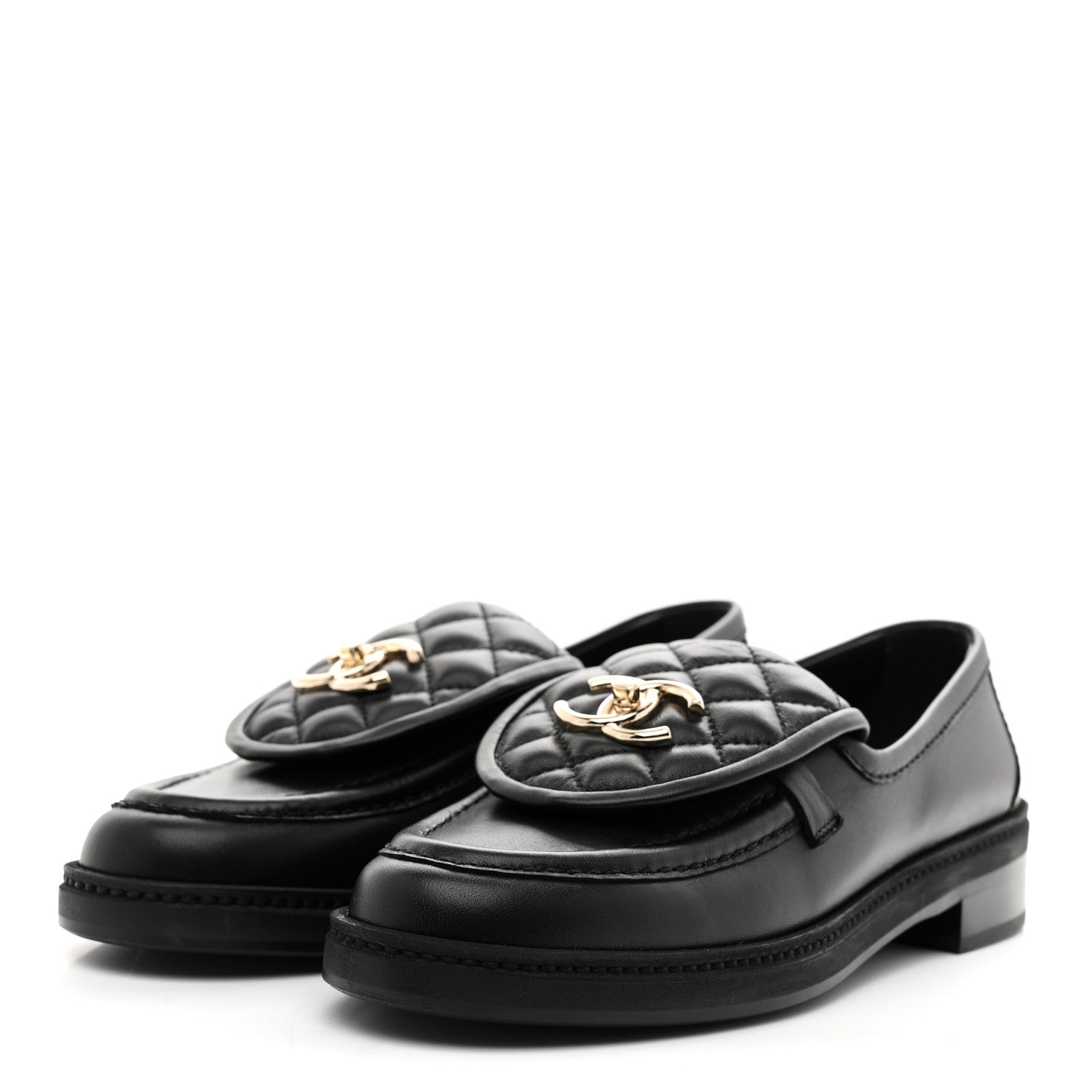 Chanel Lambskin Quilted CC Turnlock Loafers 37 Black 4 of 10