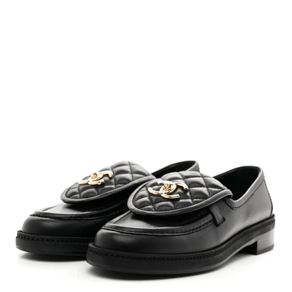 Chanel Lambskin Quilted CC Turnlock Loafers 37 Black 4 of 10