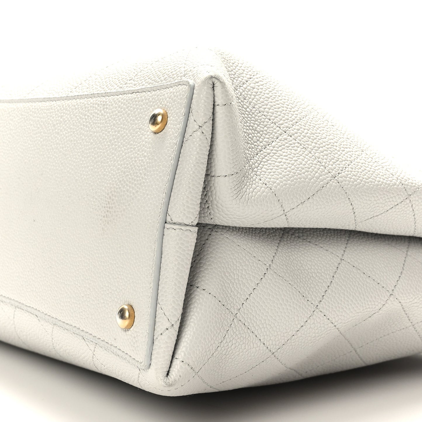 Grained Calfskin Stitched Large Shopping Tote Bag Light Grey