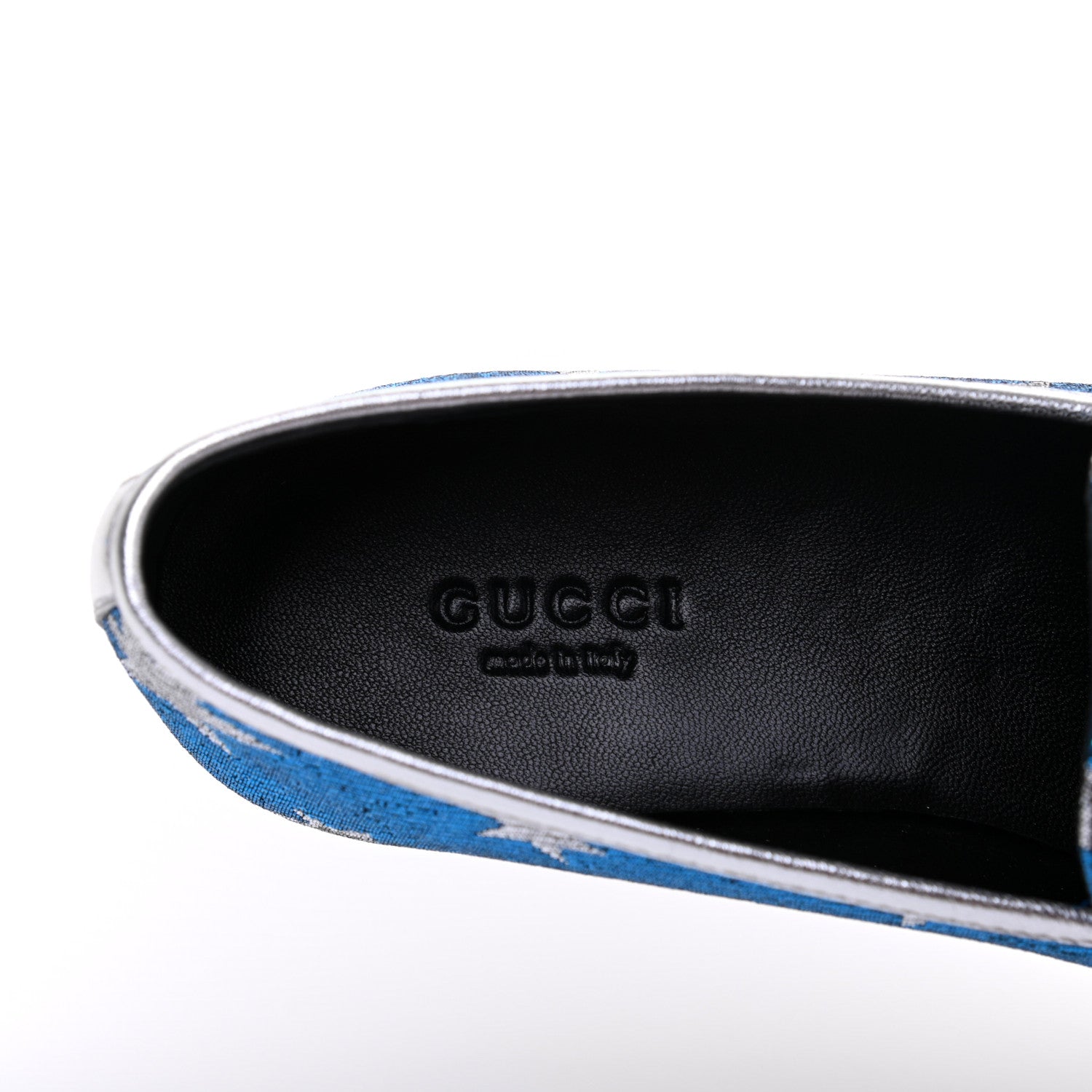 Gucci Lurex Calfskin Starry Sky Womens Jordaan Loafers 36 Bluette Silver 7 of 14
