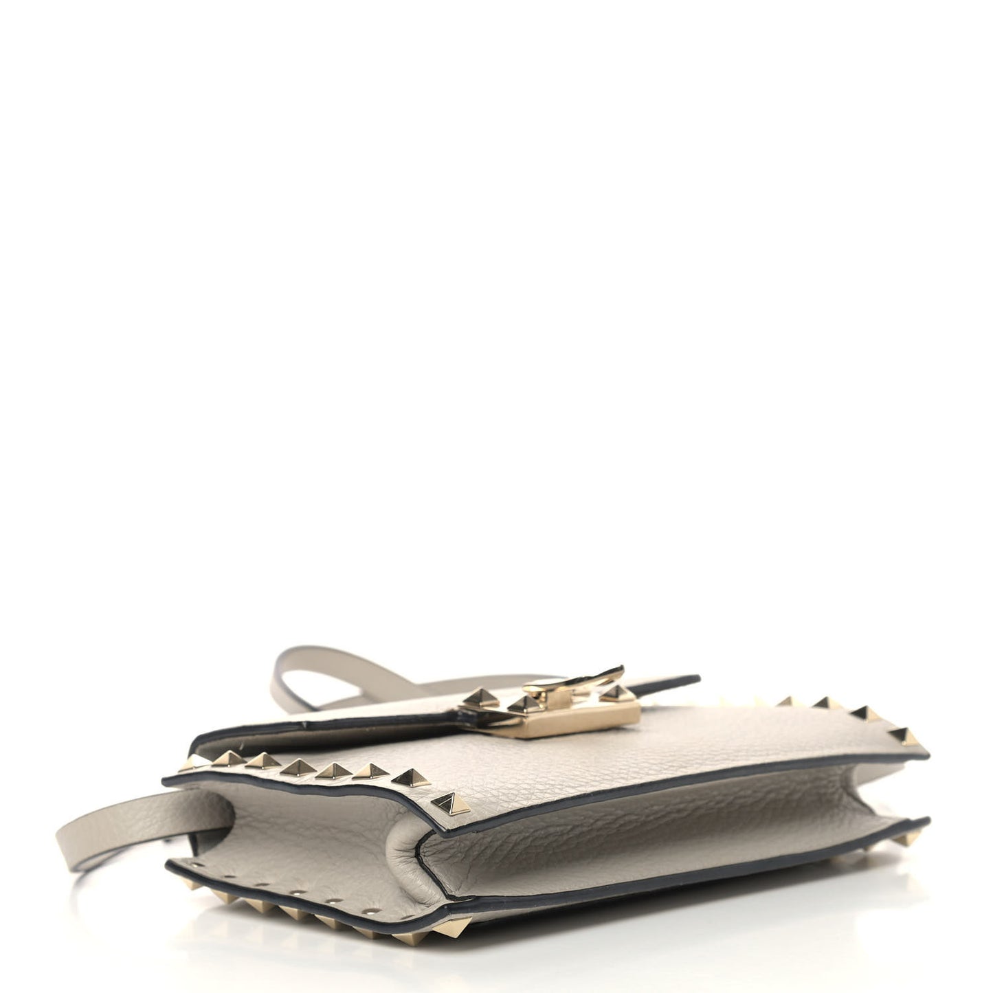 Pebbled Calfskin Small Rockstud Overlay Flap Shoulder Bag Opal Grey