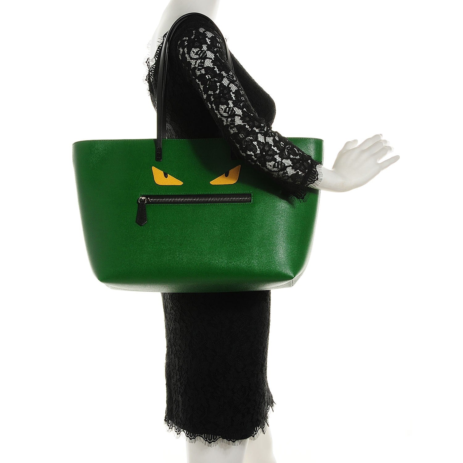 Fendi Vitello Elite Cuoio Monster Buggies Medium Roll Tote Emerald Black Multicolor Yellow 2 of 8