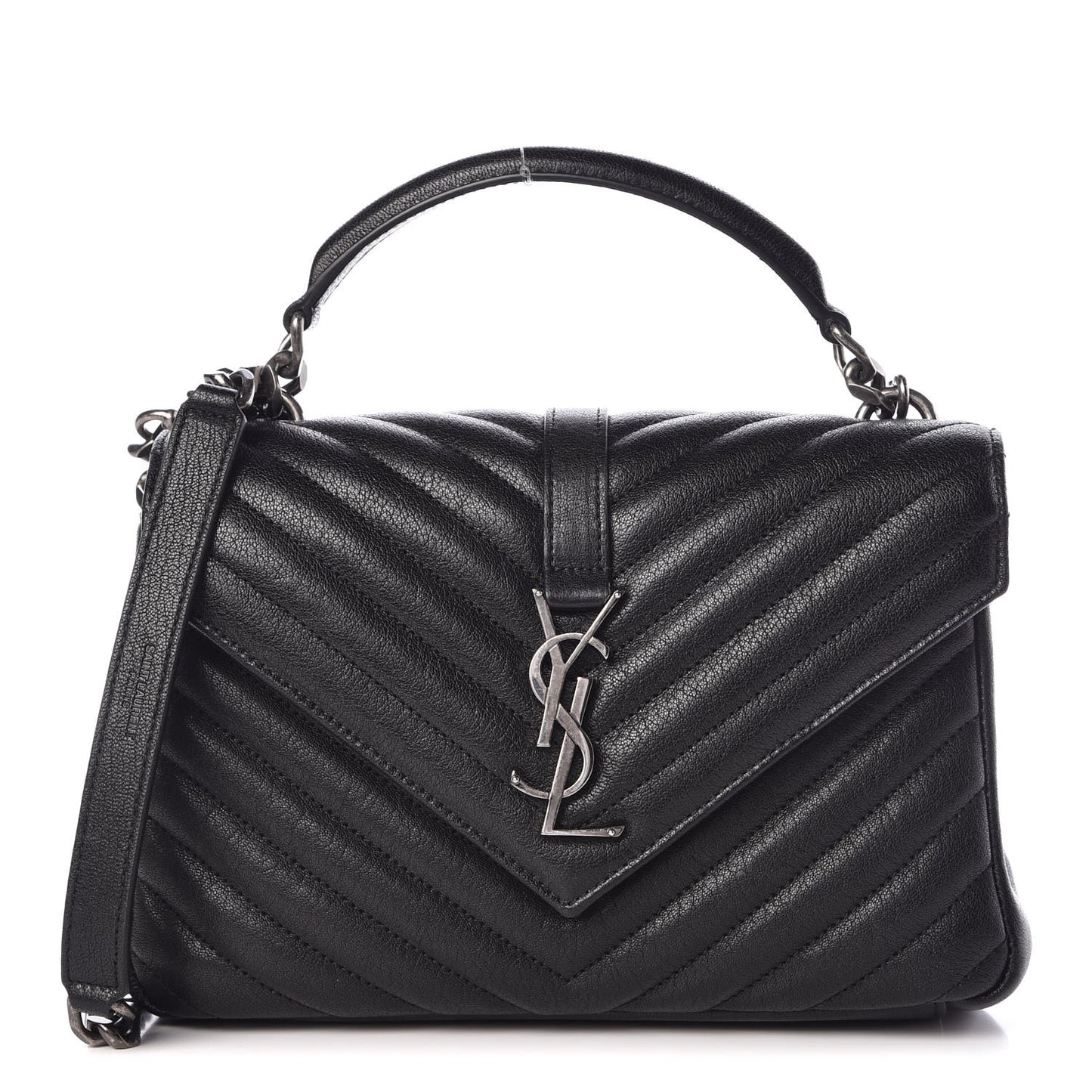 Sheepskin Matelasse Chevron Monogram Medium College Bag Black