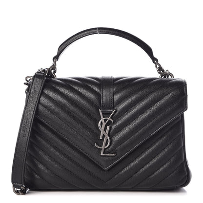 Saint Laurent Sheepskin Matelasse Chevron Monogram Medium College Bag Black 1 of 8