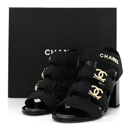 Chanel Fabric Metal CC Logo Sandals 36.5 Black 12 of 12
