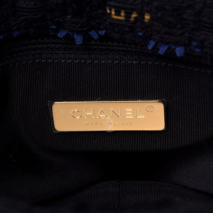 Chanel Tweed Quilted Large Chanel 19 Flap Black Navy Gold 7 of 10