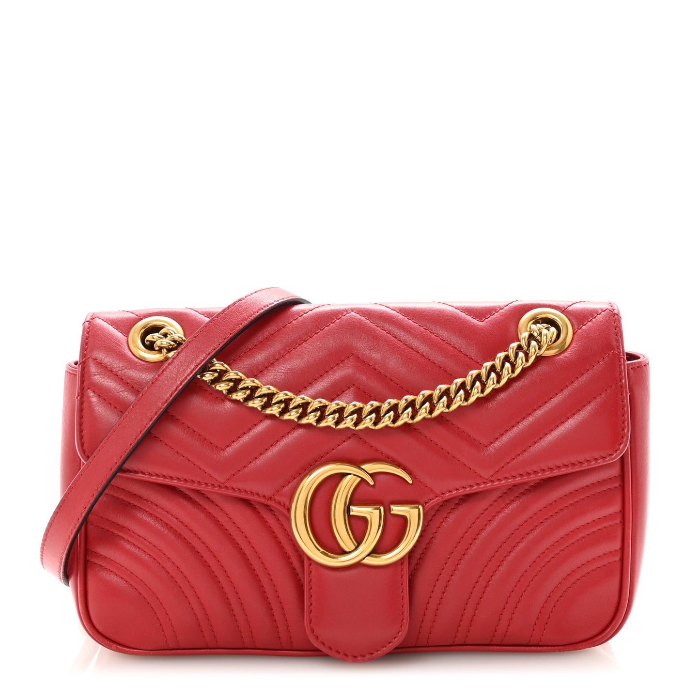Calfskin Matelasse Small GG Marmont Shoulder Bag Hibiscus Red