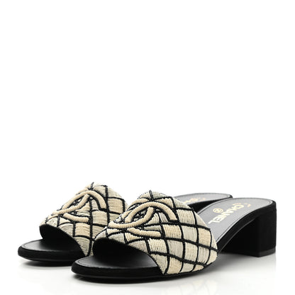 Chanel Kid Suede Pearl Embroidery CC Mules 39 Black White 3 of 9