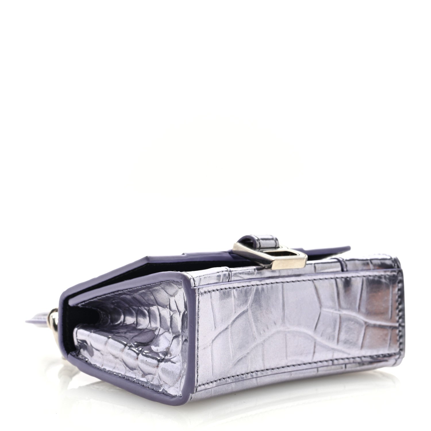 Balenciaga Metallic Calfskin Crocodile Embossed Hourglass Top Handle Bag Mini with Chain Lilac 4 of 8