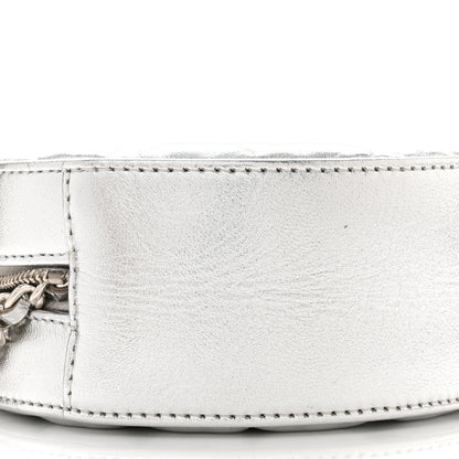 Chanel Metallic Calfskin Quilted Round Bracelet Clutch With Chain Silver 9 of 10