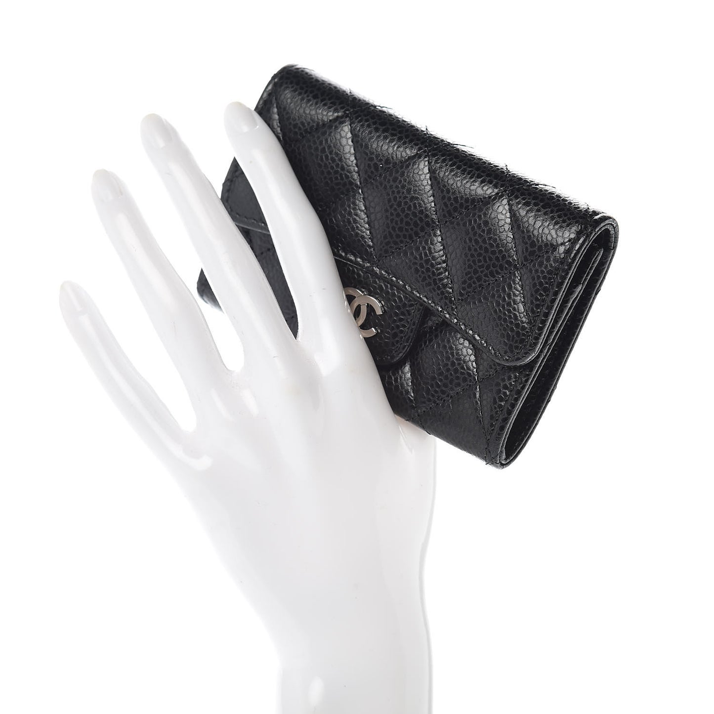 Caviar Quilted Flap Card Holder Black